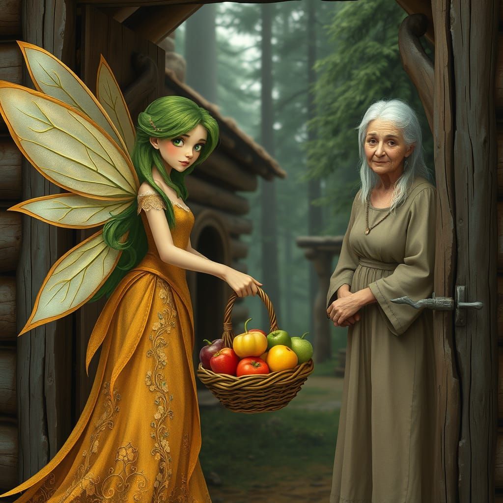 Fairy Offering Fruit in Whimsical Style