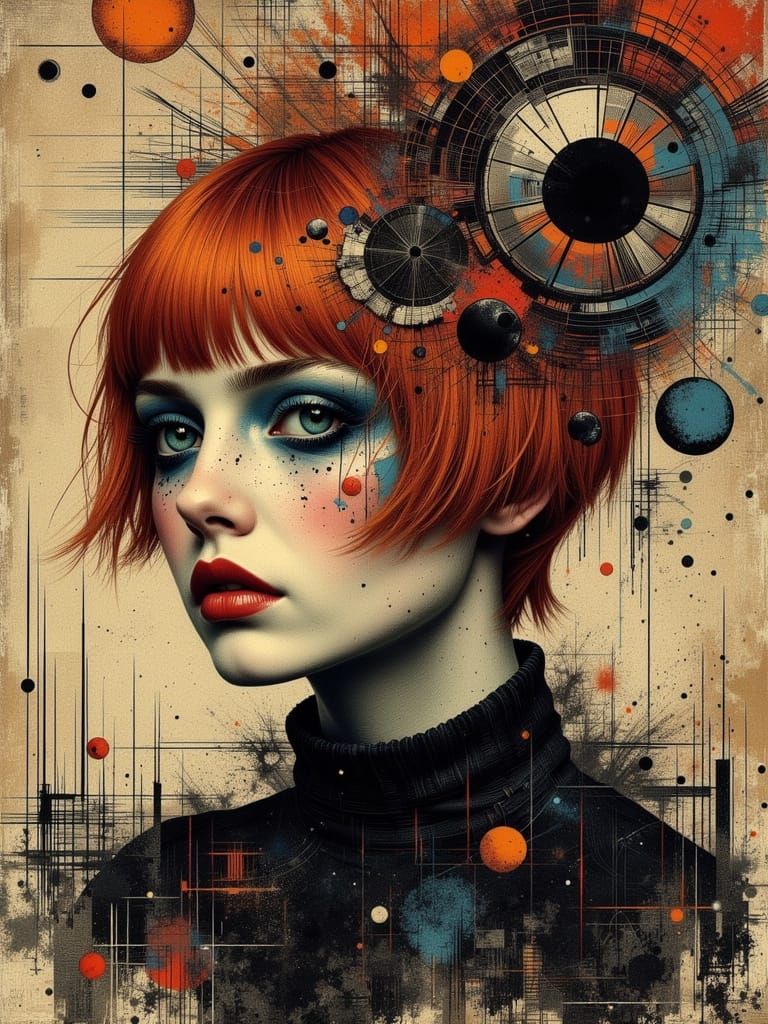 Gothic Portrait of a Melancholic Woman in Mixed Media