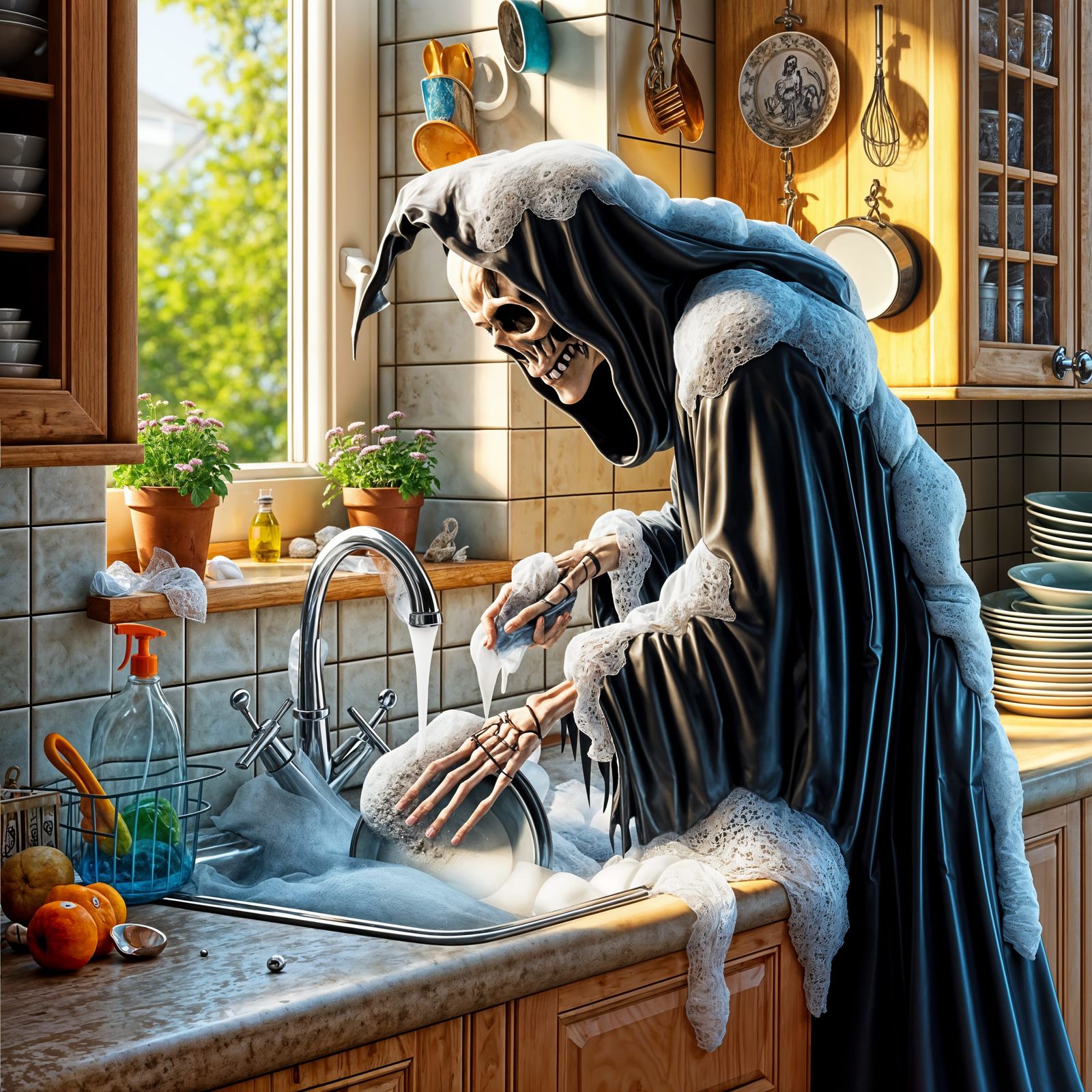 The Grim Reaper Does Dishes: A Humorous Depiction