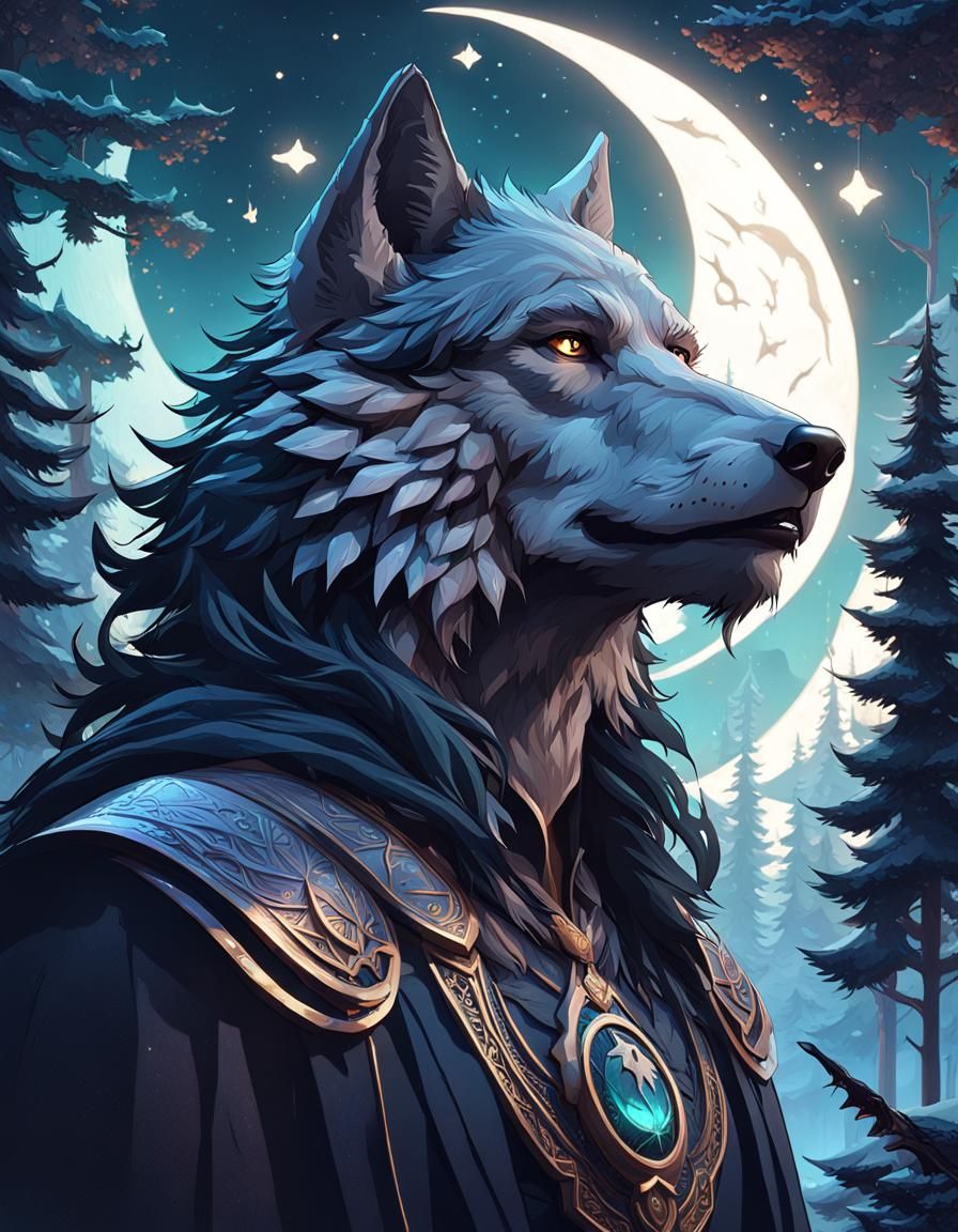 Enchanted Forest: Crescent Moon, Wolf, Crow and Child