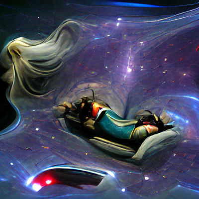 Woman Asleep on Spaceship in Deep Space