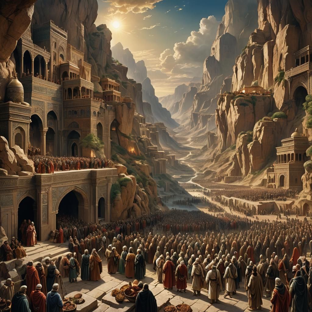 Extravagant Royal Feast with Ministers in Detailed Matte Pai...