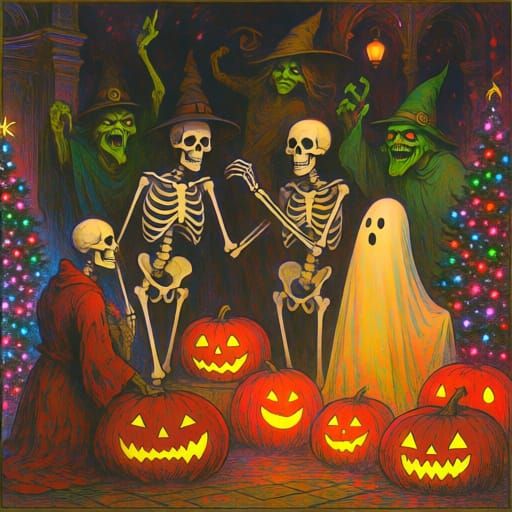 Festive Skeletons and Ghouls Merge Halloween and Christmas