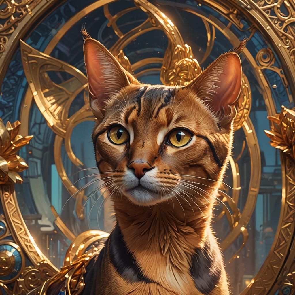 Hyperdetailed Abyssinian Cat Portrait in Volumetric Lighting