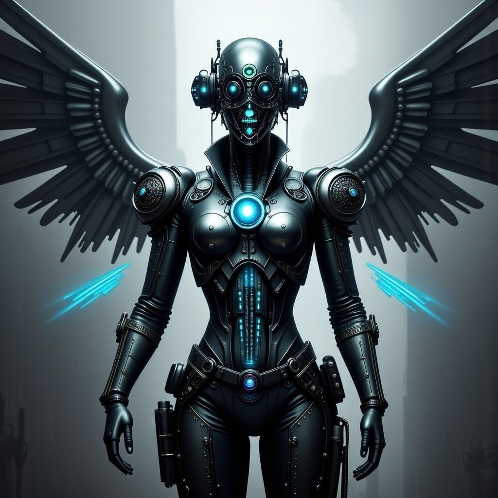 Futuristic Sci-Fi Cyborg Woman Warrior in Cyberpunk Style