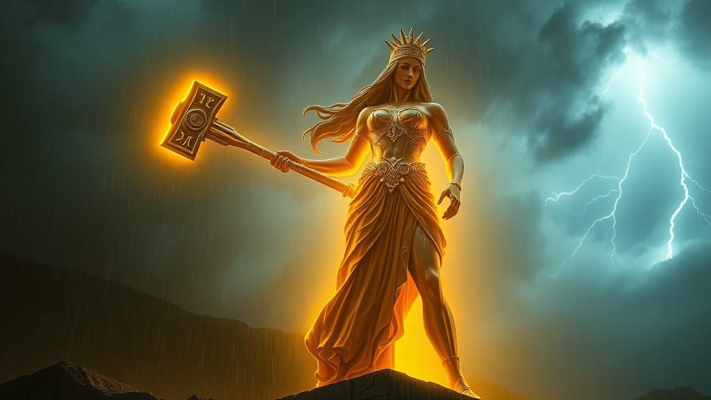 Ethereal Geek Goddess Ascends in Fog-Shrouded Greek Landscap...