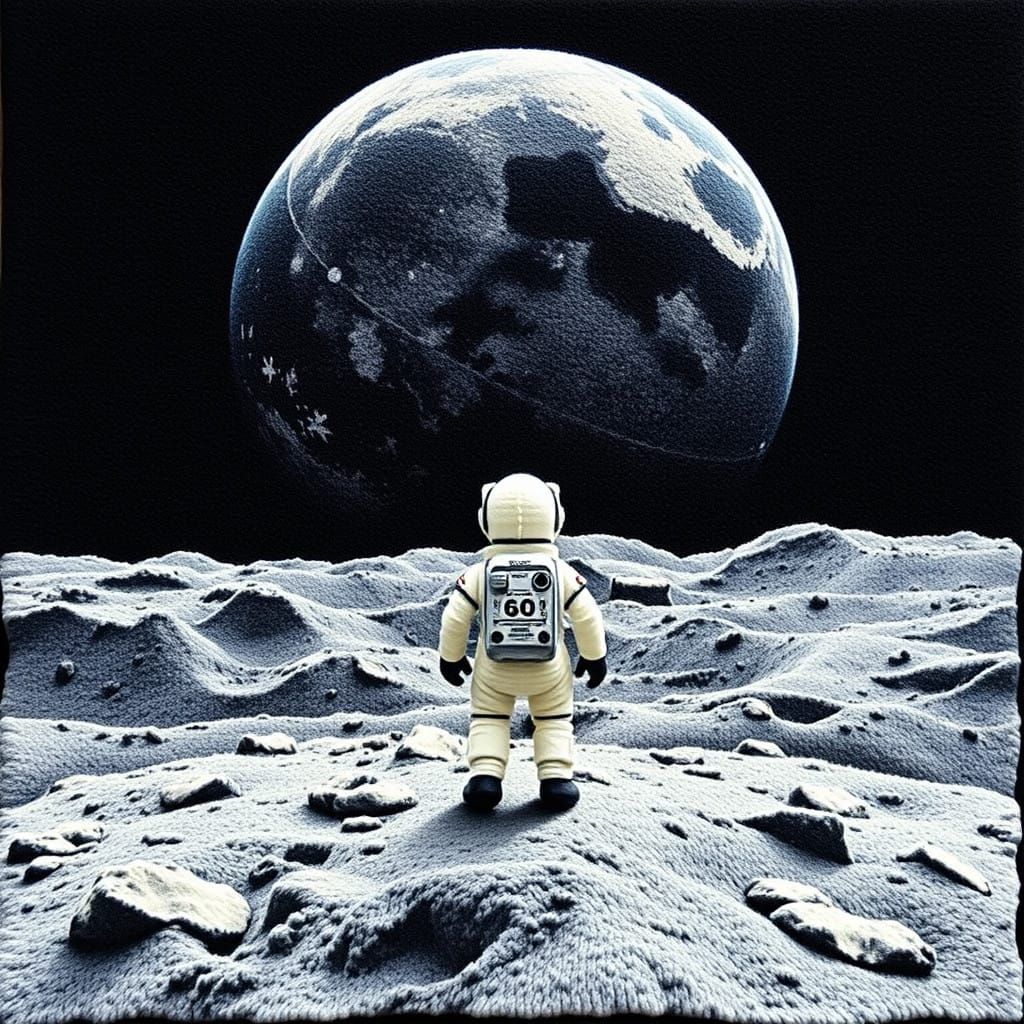 Astronaut Stands on Moon, Gazing at Earth from Woolen Space ...