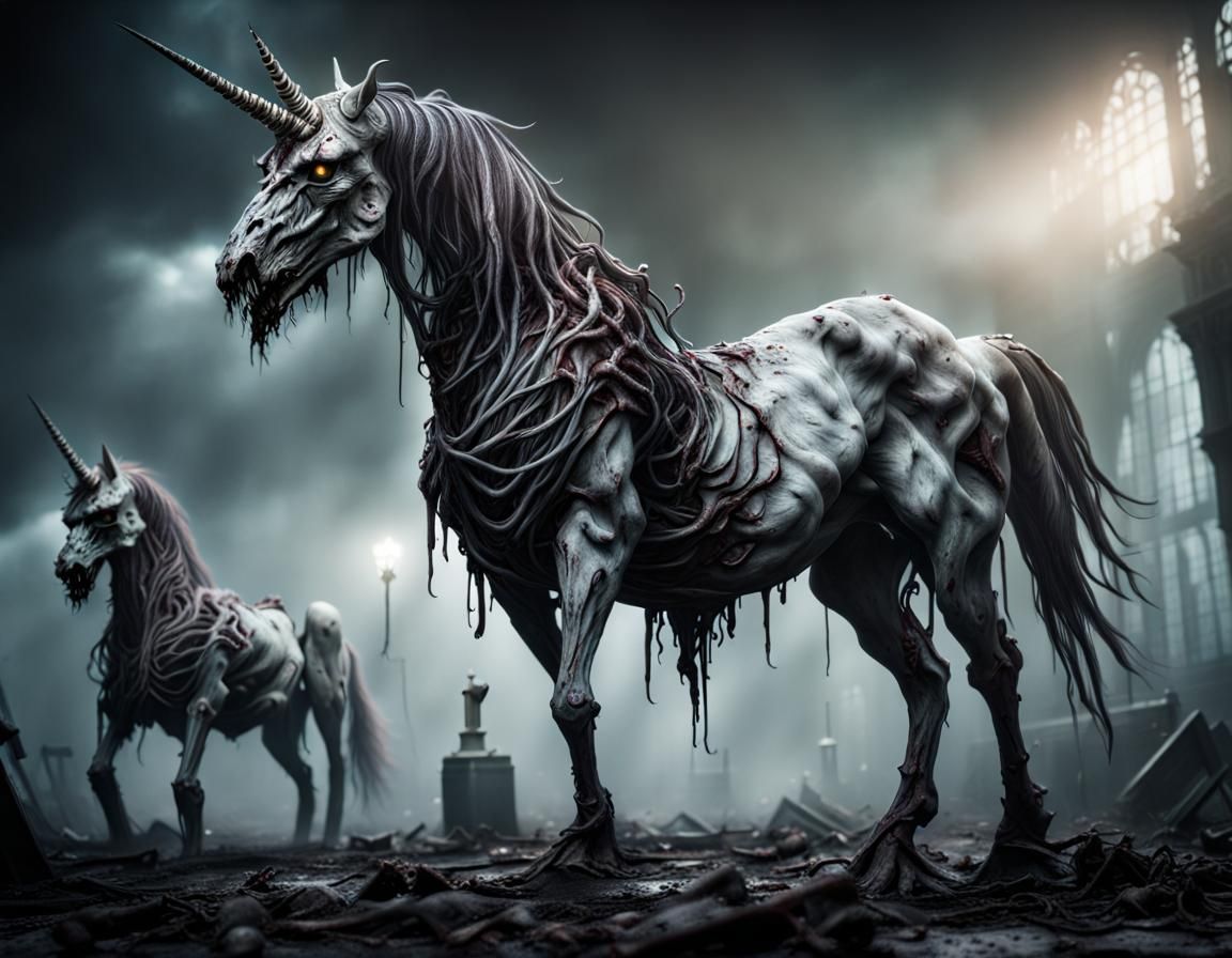 Zombie Unicorn in Spooky Horror Style