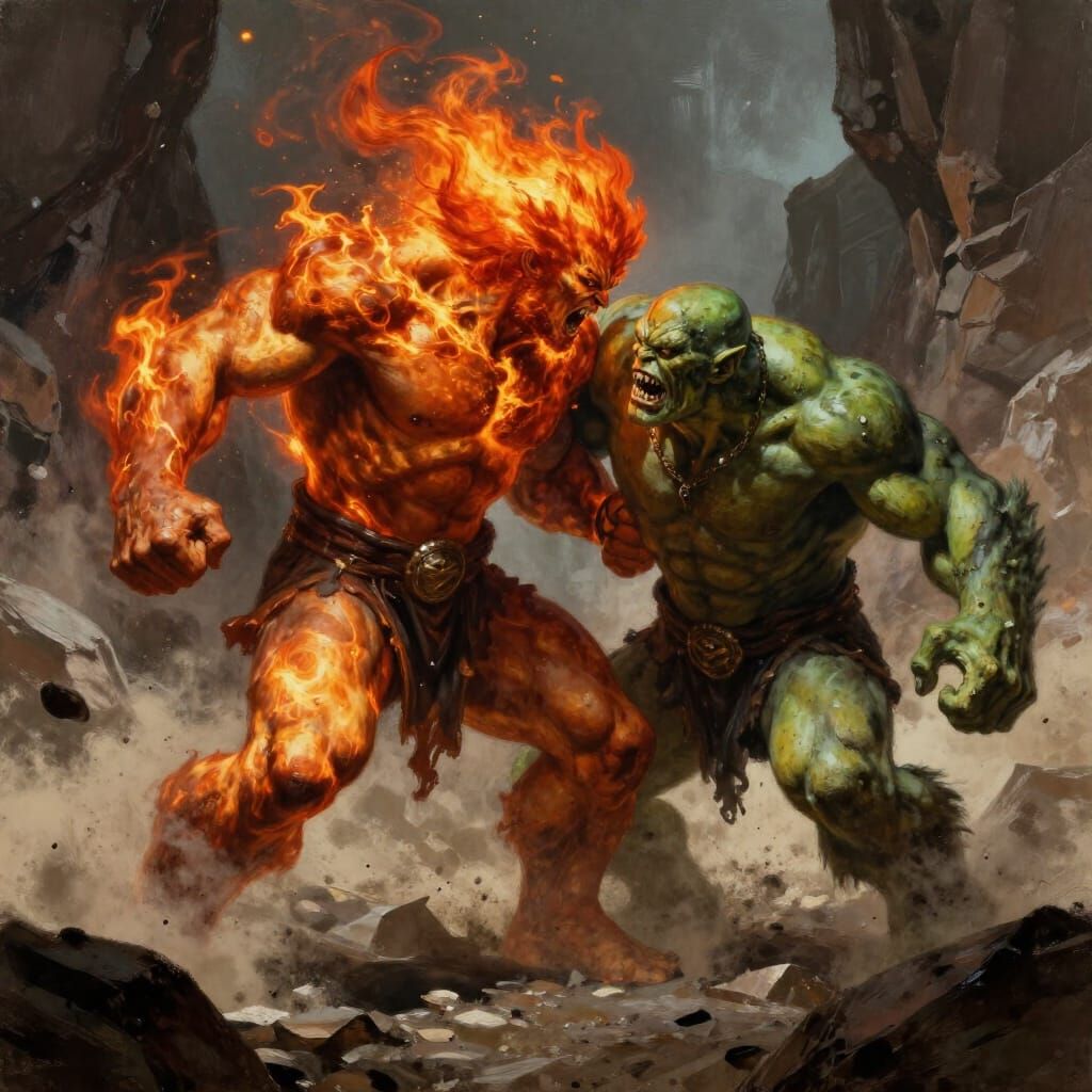 Giant vs Ogre Brawl in Rocky Canyon
