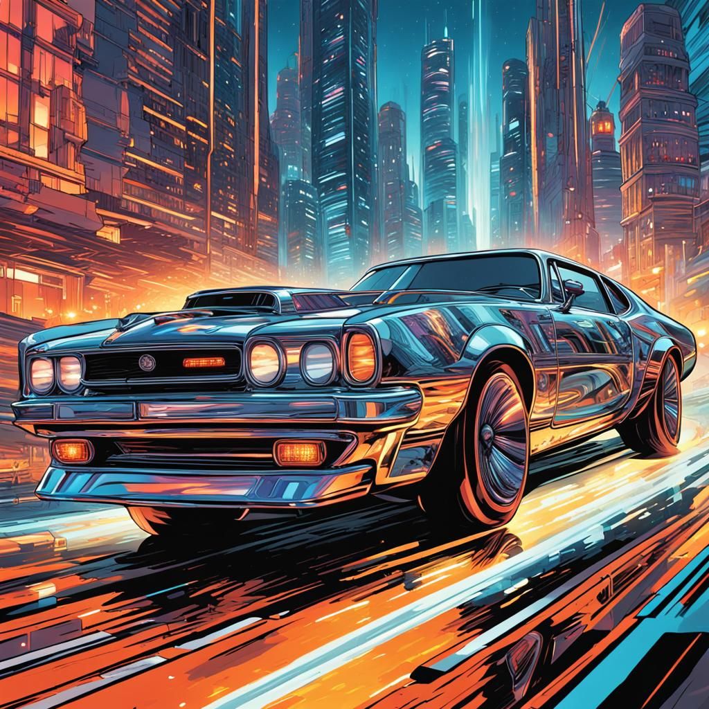 Futuristic Race Car in Comic Book Style