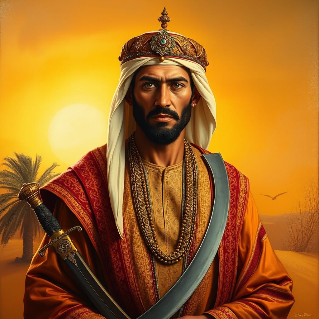 Regal Arabian Noble in Golden Oil Portrait