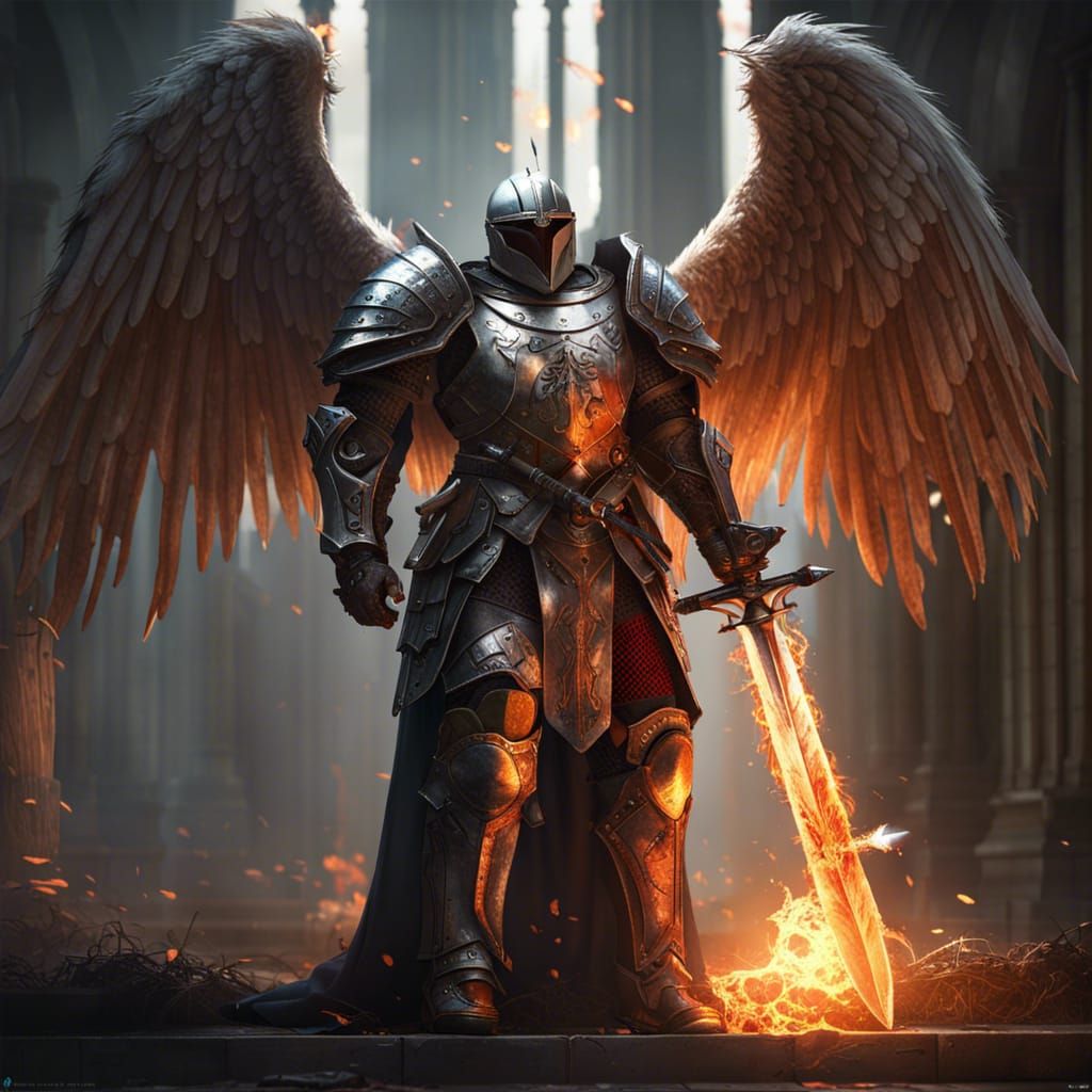 Crusader Knight with Angel Wings: Dark Fantasy Art