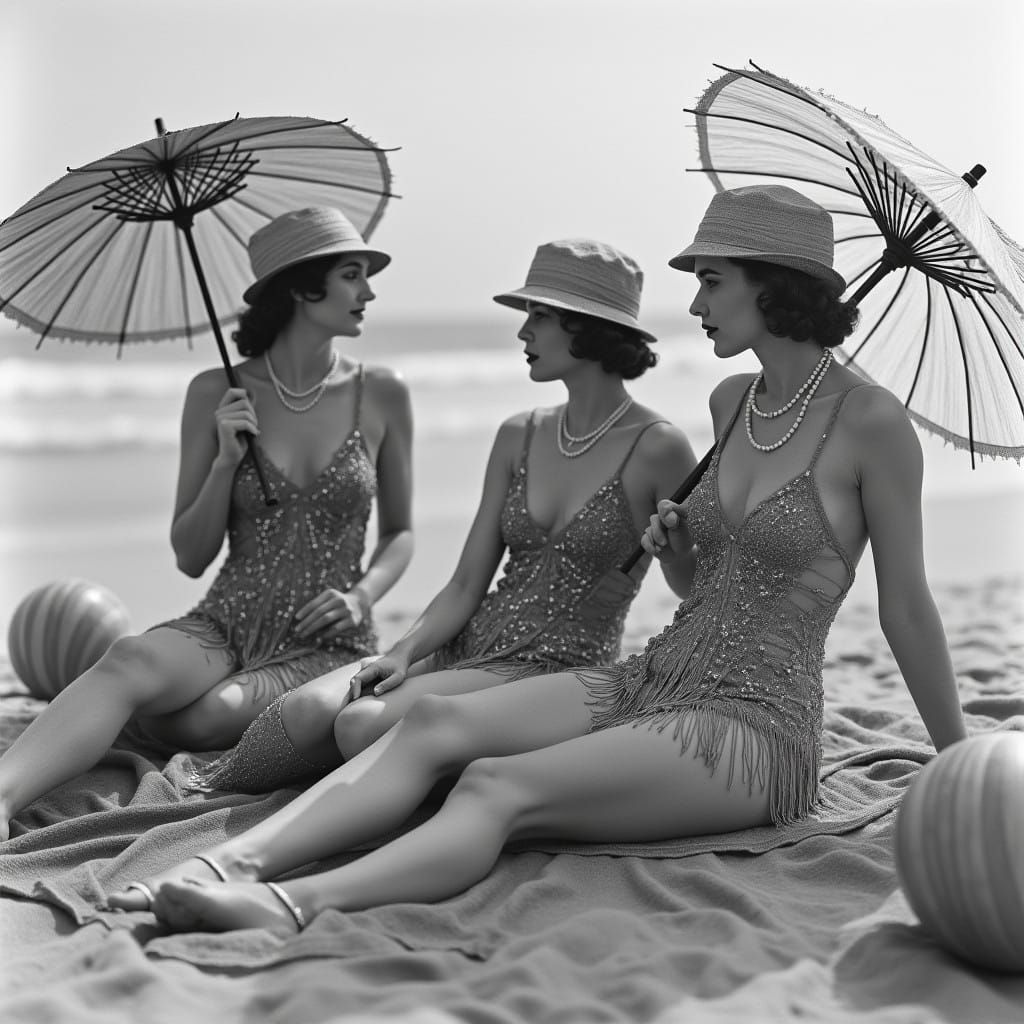 Glamorous Flapper Girls on a Vintage Beach