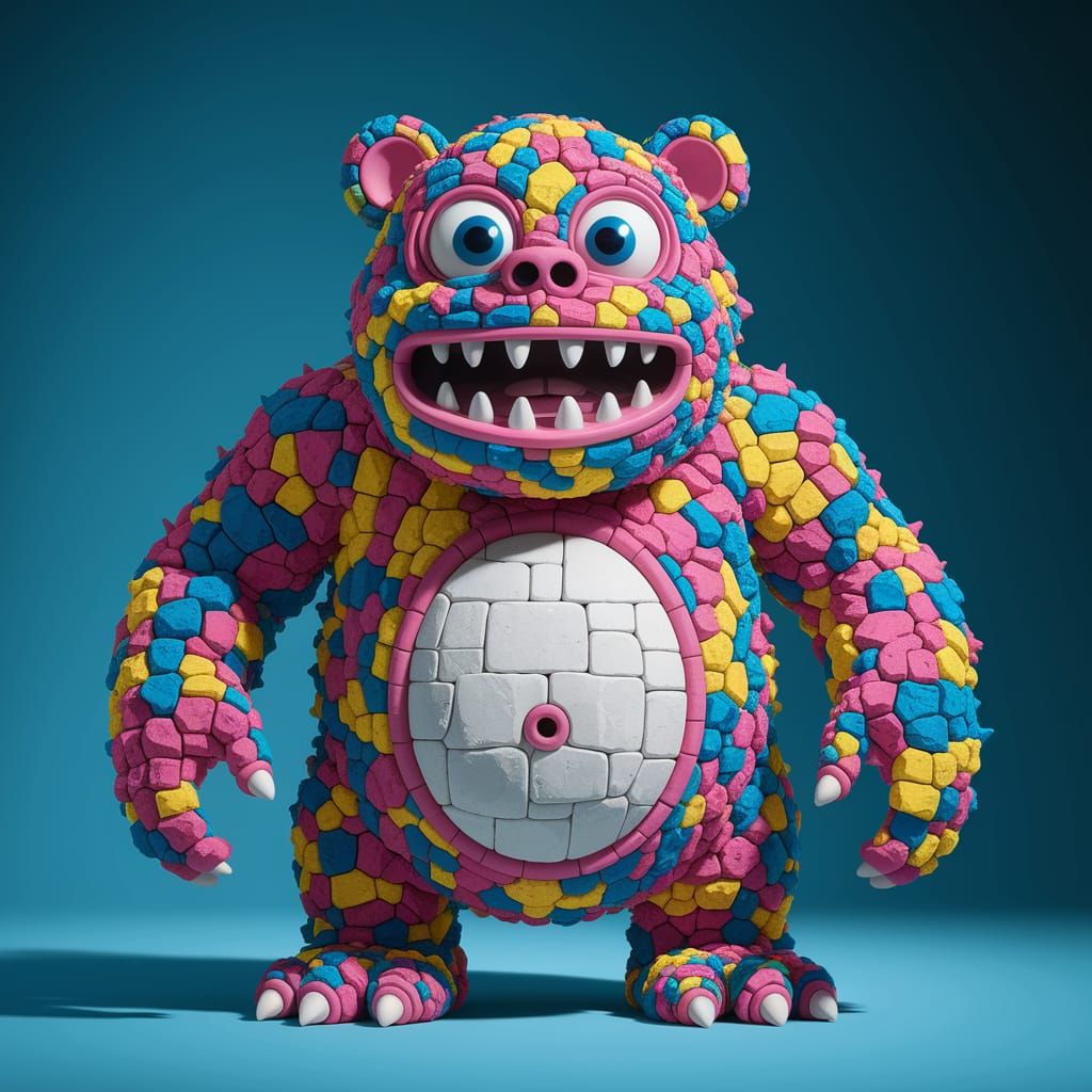 Vibrant Cartoon Monster Built from Bright Stone Pieces in Go...