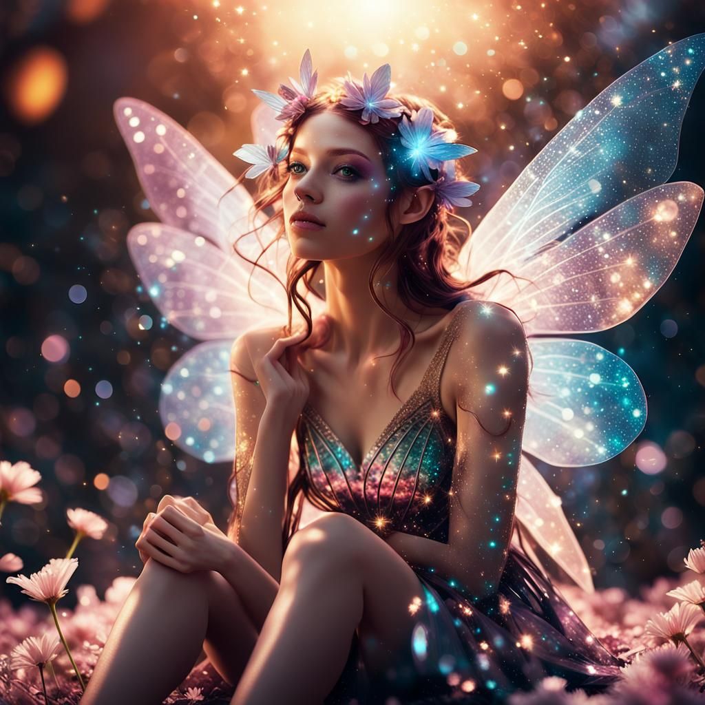 Futuristic Fairy on Blooming Flower, Concept Art