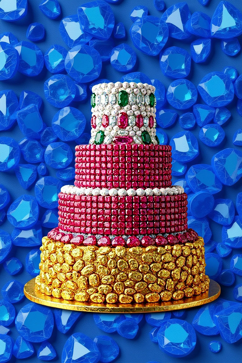 Extravagant Wedding Cake of Gemstones, Rubies, and Gold
