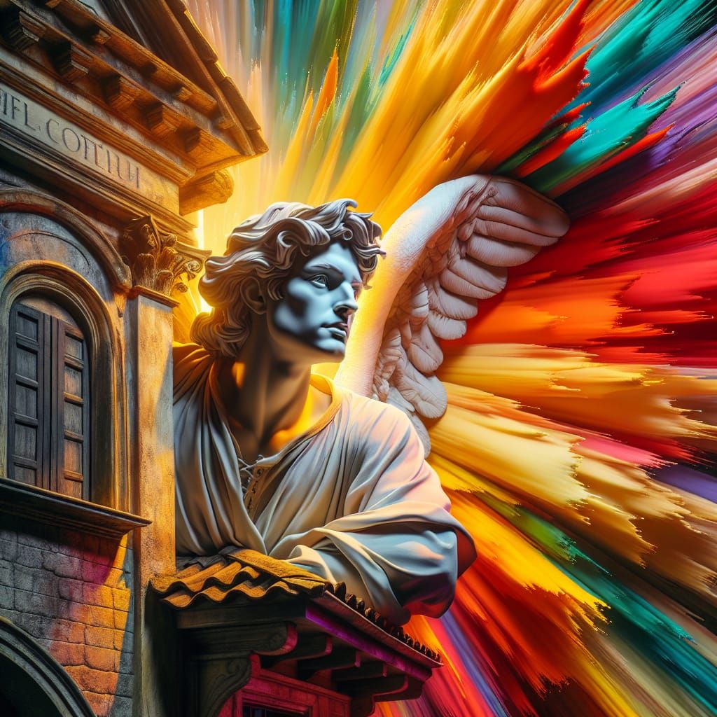 Italian Angel on Rooftop in Dramatic Scene