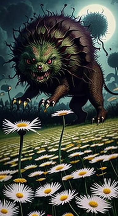 Dandelion Monster Army Overtakes Garden, Hyperrealistic Digi...