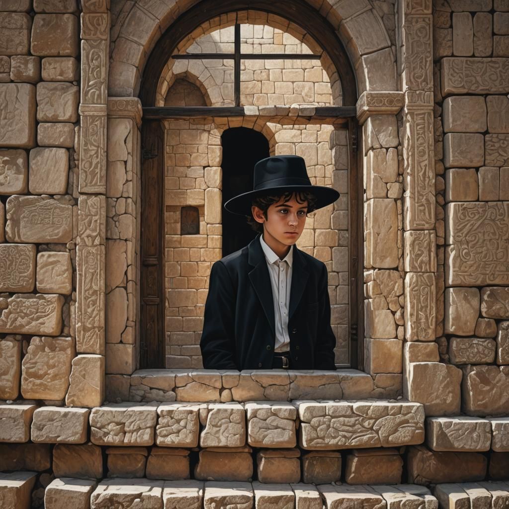 Hasidic Boy in Jerusalem: Detailed Pixel Art