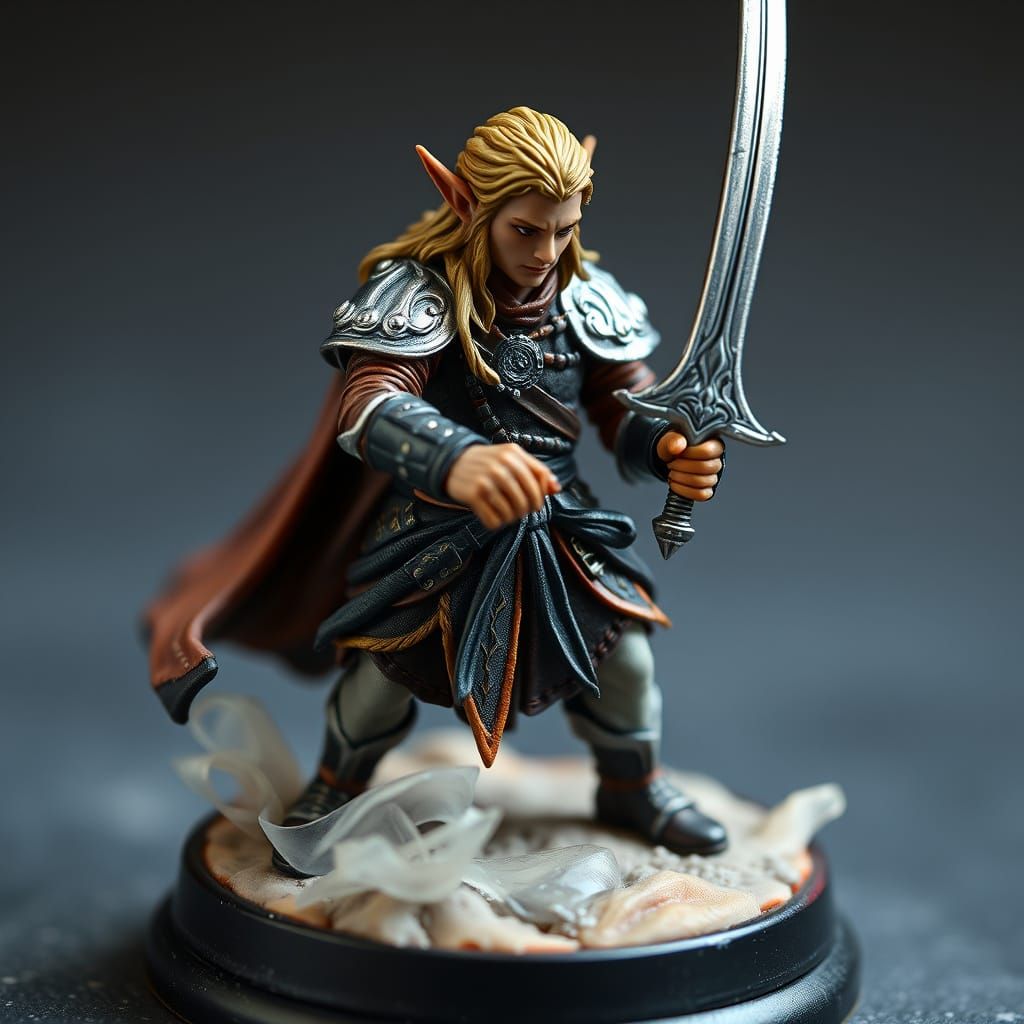 Surreal Miniature Painting of Elven Warrior in Ornate Armor