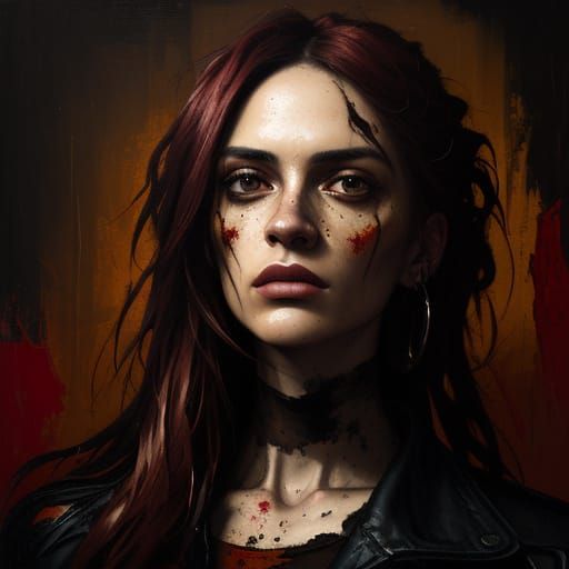 Vibrant Oil Painting Portrait of a Woman in Moody Chiaroscur...