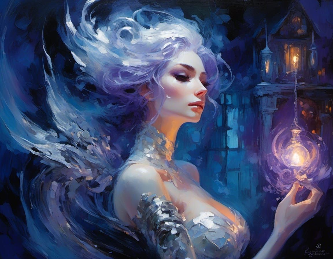 Geometric Impasto Lady's Nocturne in Silver