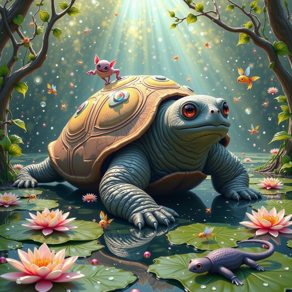 Gigantic Ancient Turtle Embarks on a Riverbank Wisdom Quest