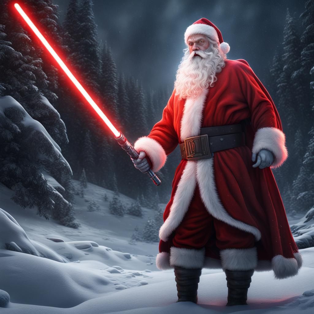 Santa Claus with Red Lightsaber, Digital Matte Painting