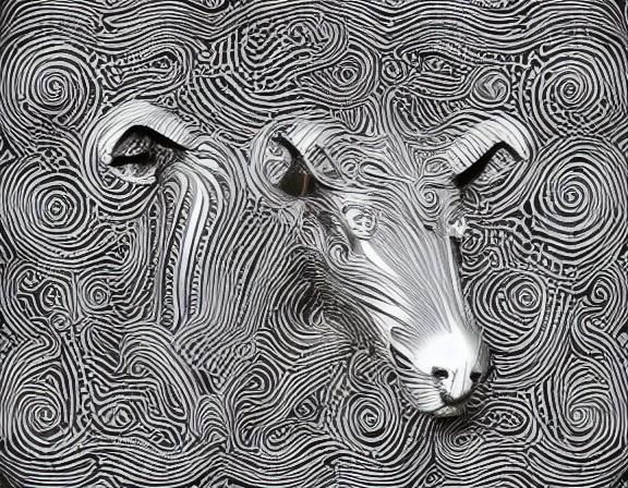 Liquid Metal Sheep Statue in Profile