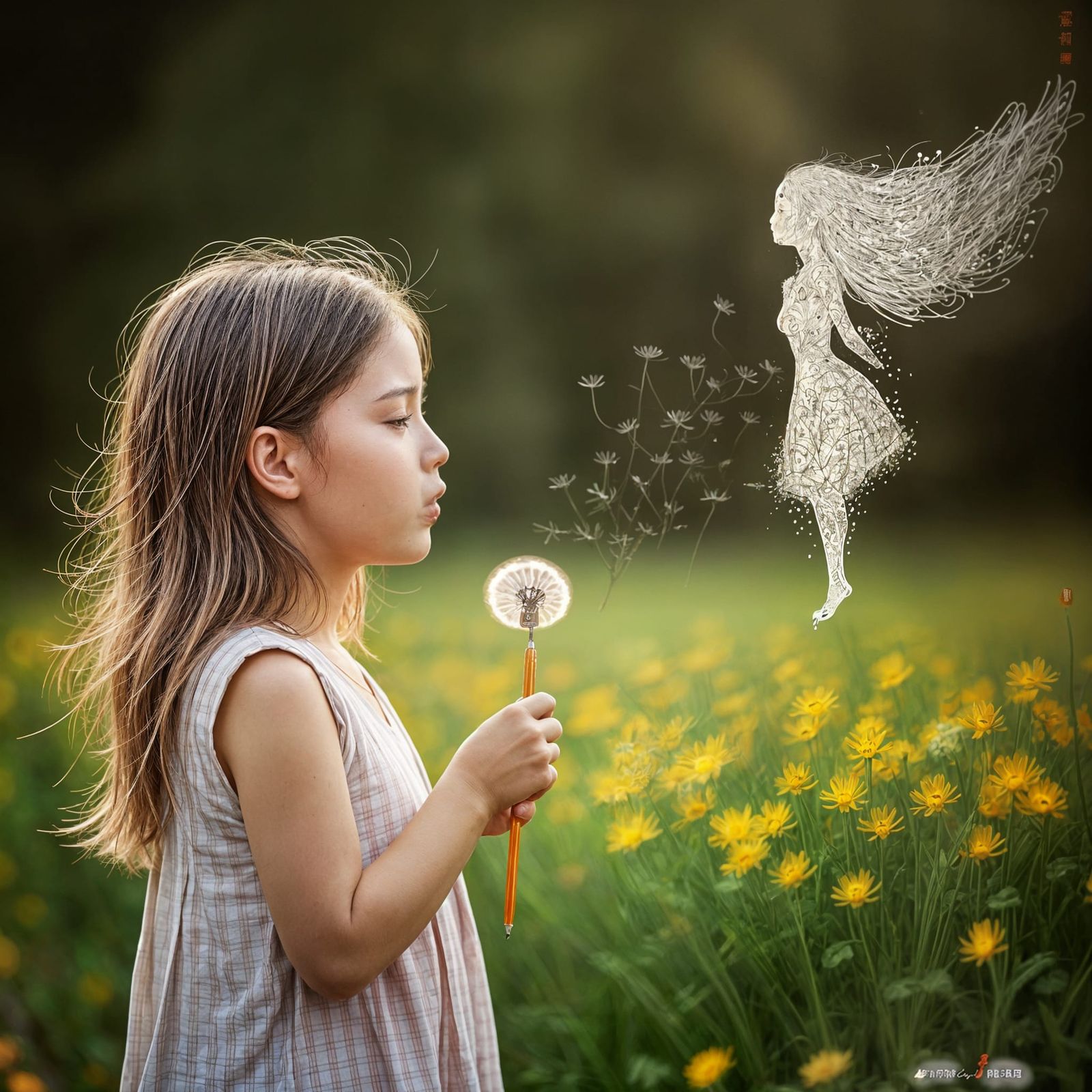 Emotional Image of Girl with Dandelion Seeds