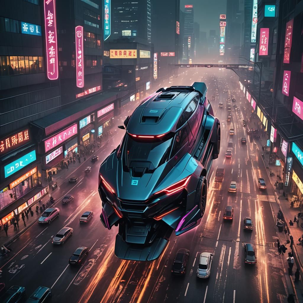 Cyberpunk Vehicle Races Through Beijing Street