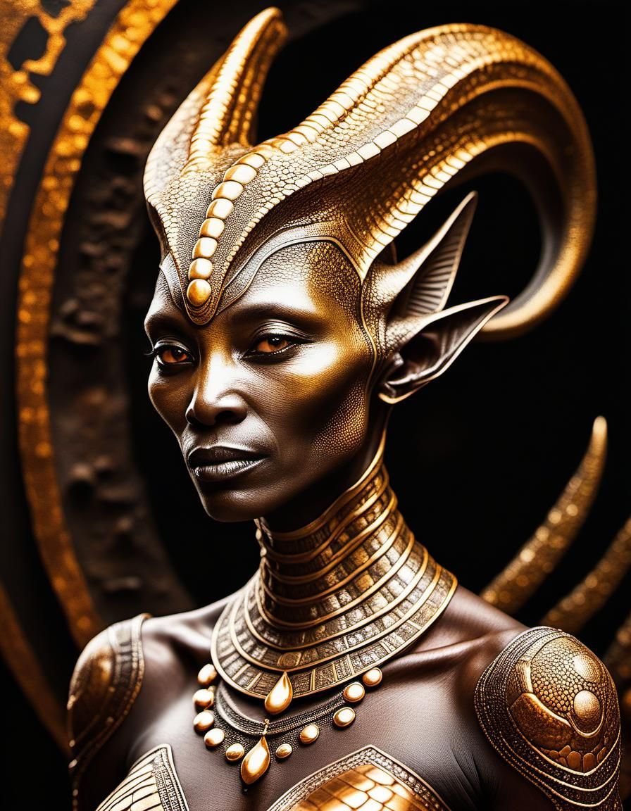 Alien Princess Forged in Gold: Ancient Art Style