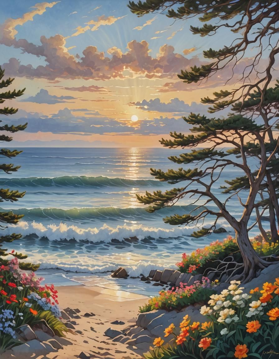 Serene Sky and Ocean View in 3D Anime Style