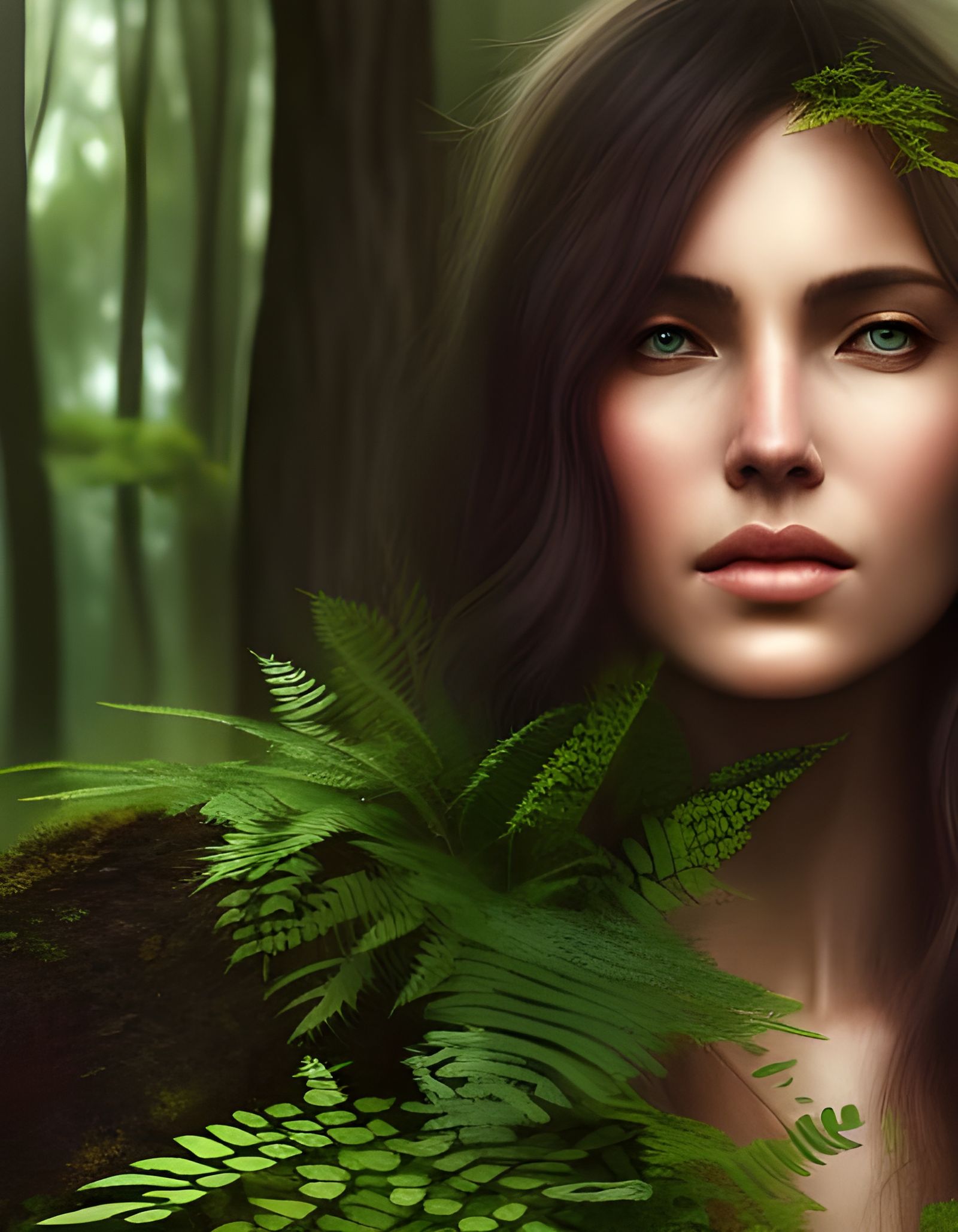 Woman in Forest: Photorealistic Digital Portrait