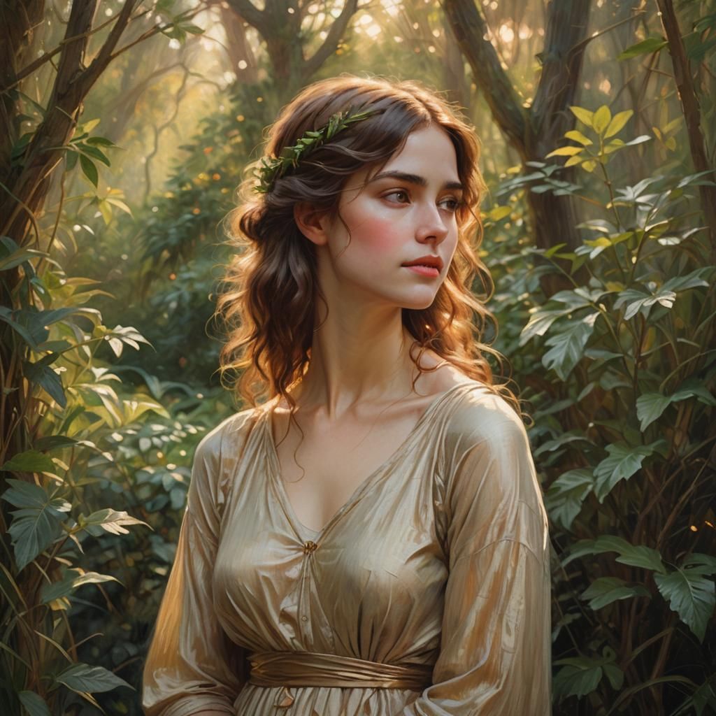 Mysterious Woman Portrait in Romantic Realism Style