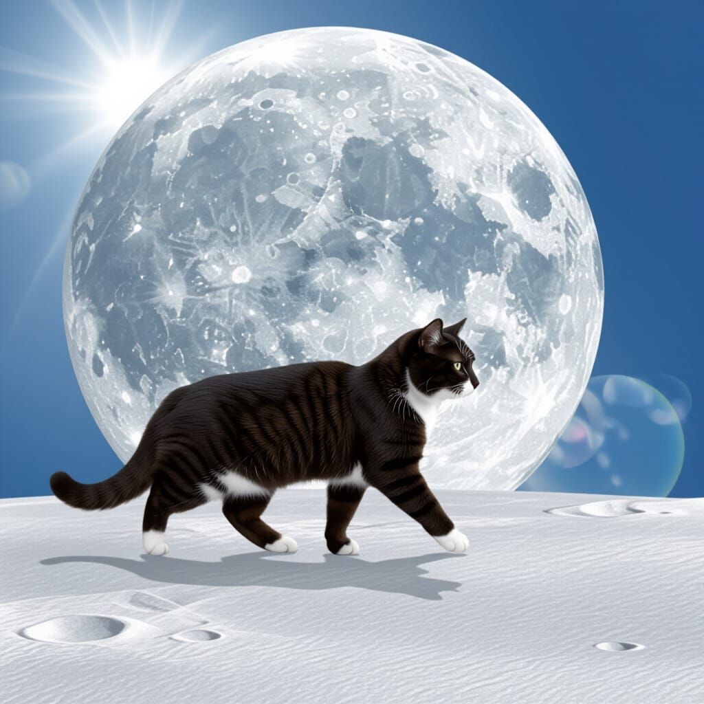 Cat Walking on the Moon: Surreal Lunar Scene