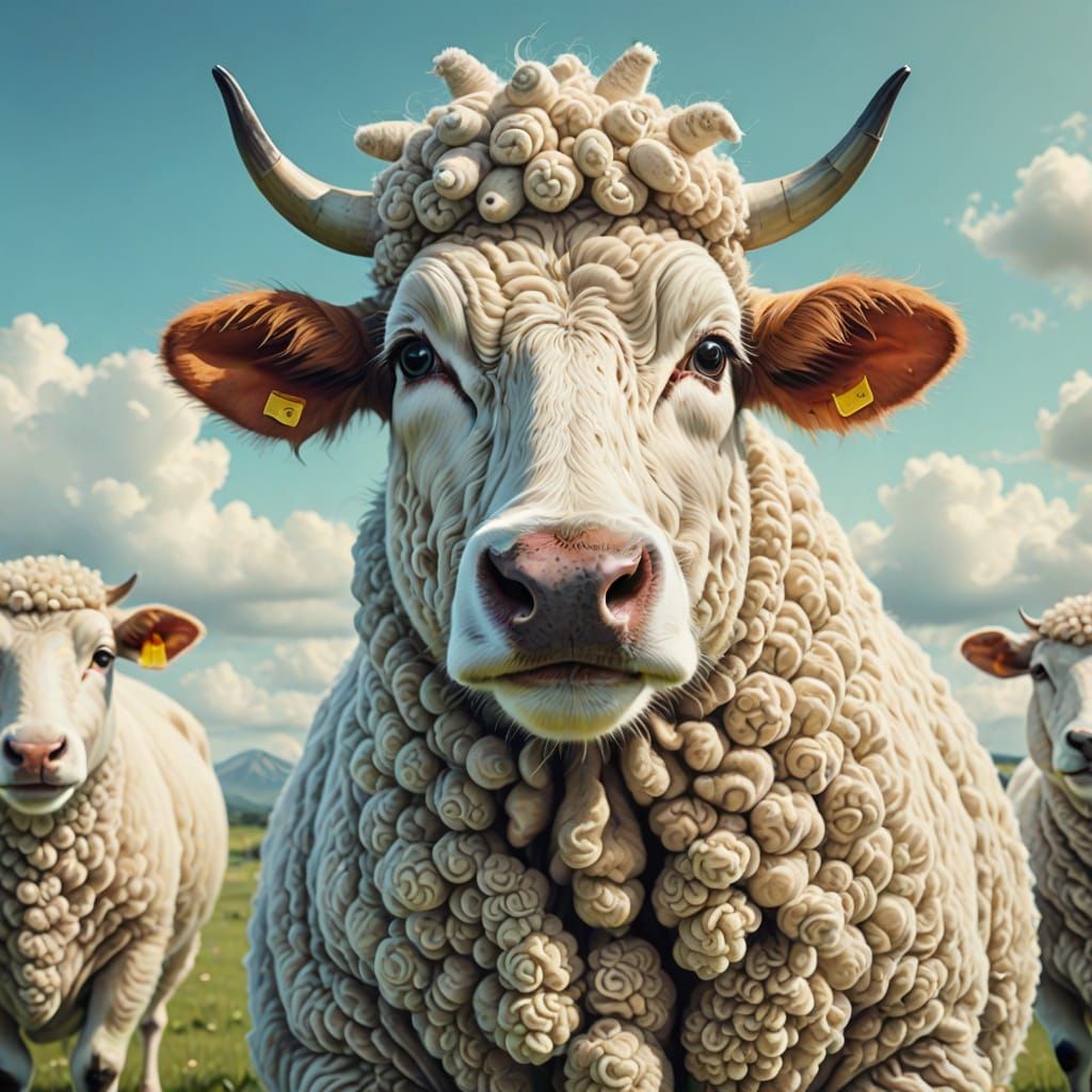 Whimsical Cow in Sheep's Clothing Digital Art