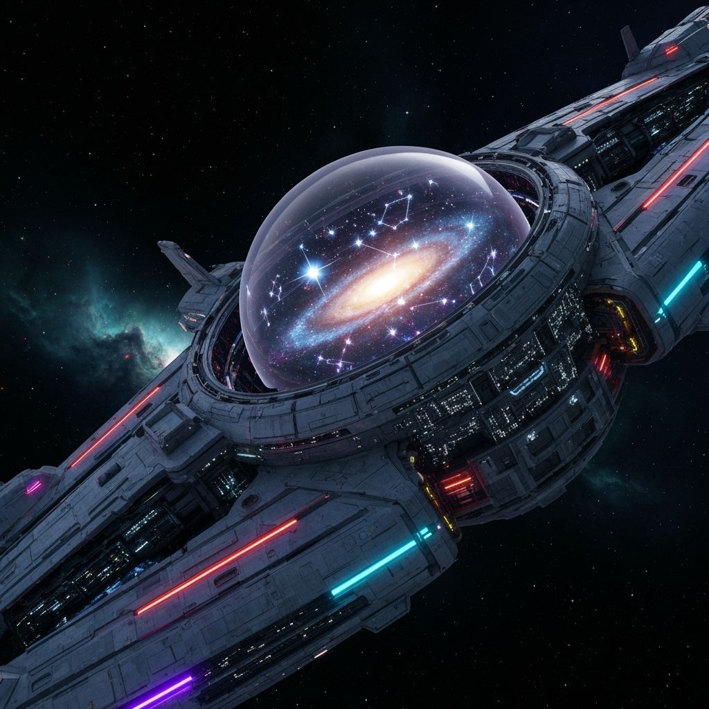 Futuristic Spaceship with Glowing Galaxy Core