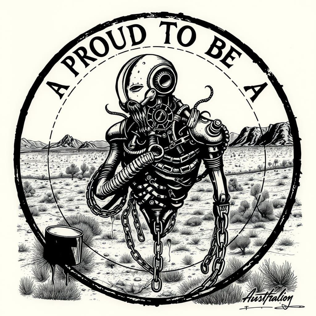 Giger-Style Tattoo Stamp: Biomechanical Chains and Pain