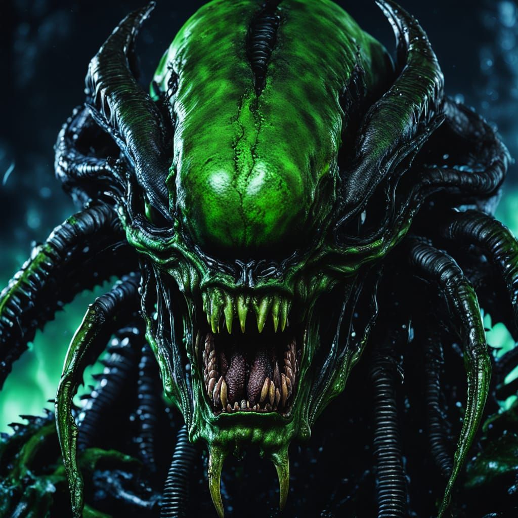 Alien Xenomorph Extreme Close-Up: Metallic Horror