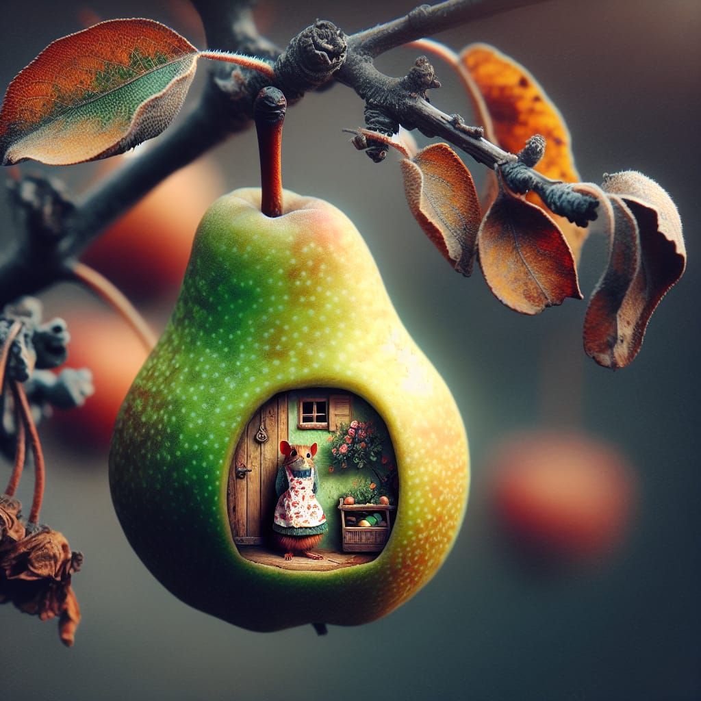 Squirrel Home Inside Pear on Withered Tree