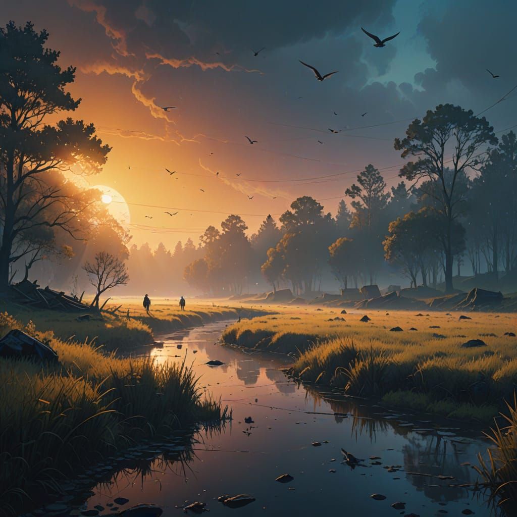 Morning Sunrise Radiates Through Foggy Landscape in Epic HDR...