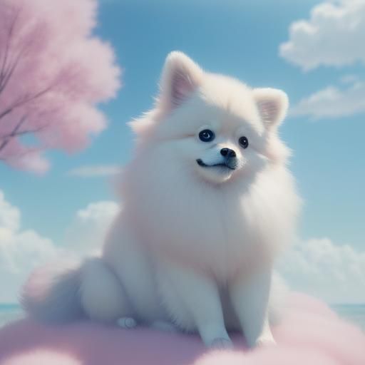 Pastel Pomeranian on a Cloud: Digital Art
