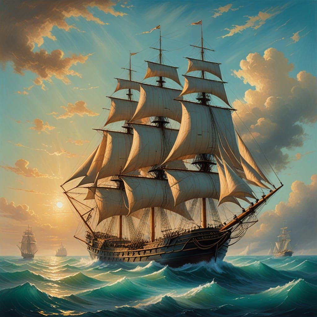 Sailing Ship in Warm Golden Light
