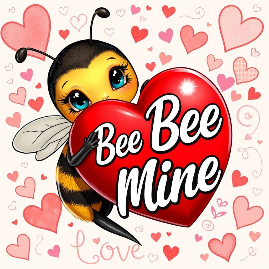Whimsical Bumblebee Holding a Heart in Iridescent Colors