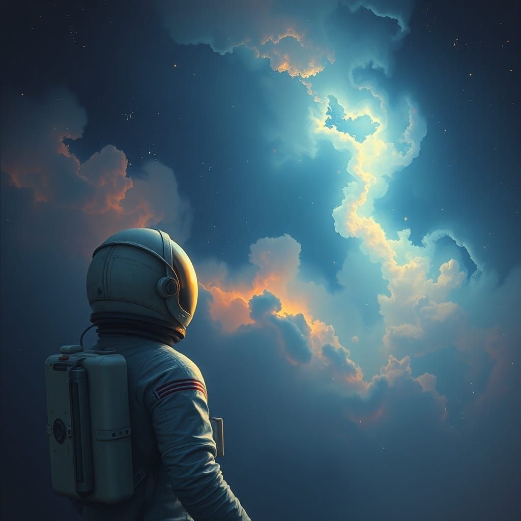 Astronaut Adrift in Bioluminescent Nebula