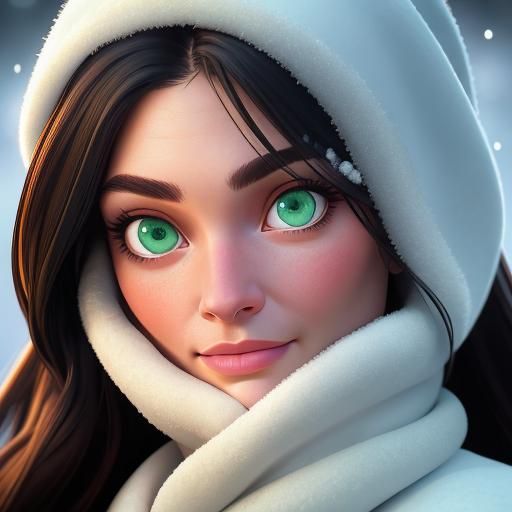 Joyful Green-Eyed Girl in Winter Portrait