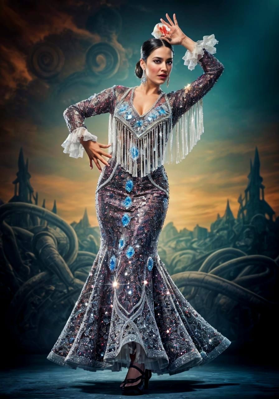 Flamenco Dancer in Retro Blockbuster Alcohol Ink Style