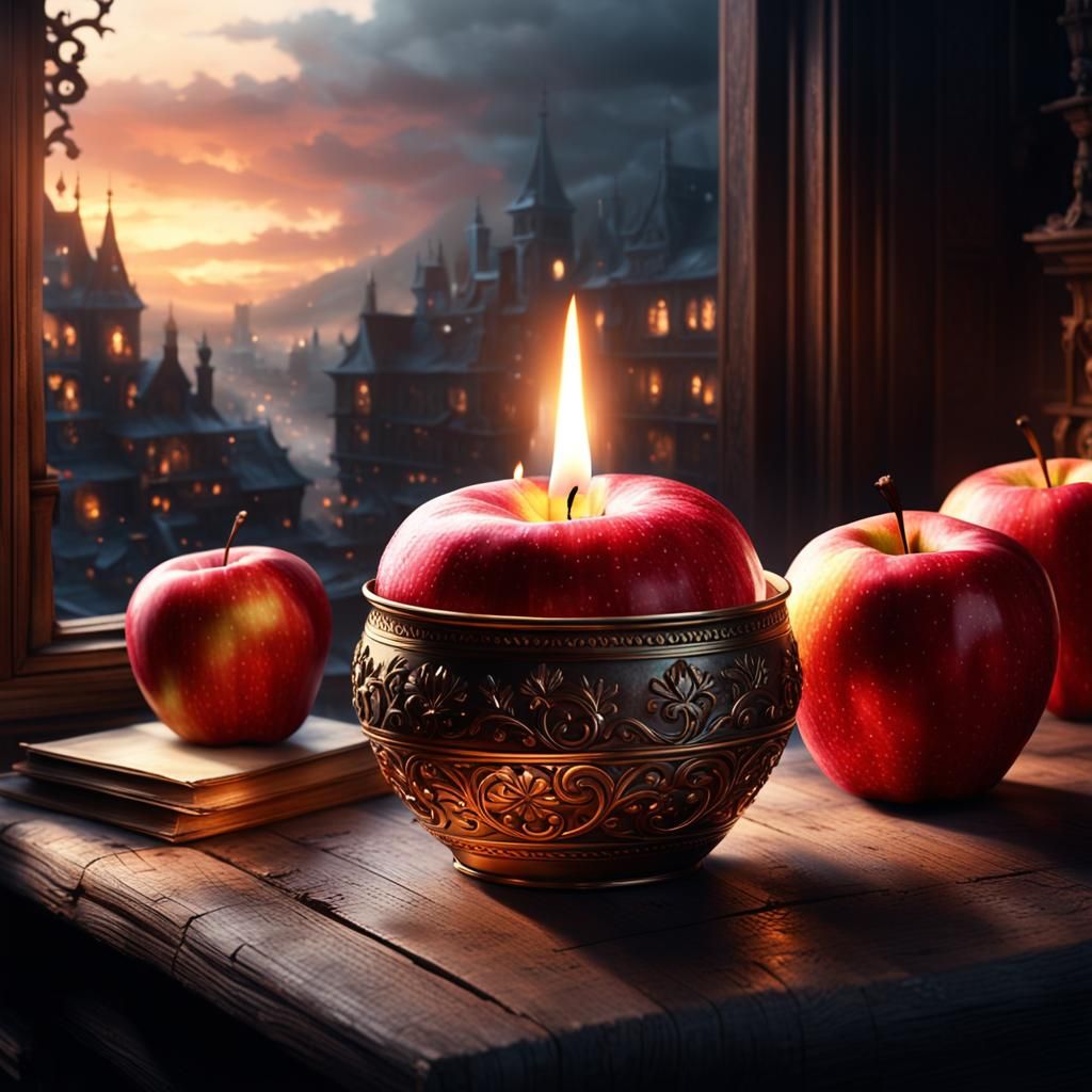 Apple Candle Flame: Cinematic Digital Matte Painting