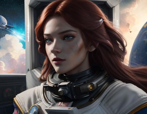 Space Pirate Girl Amidst Laser Cannon Fire